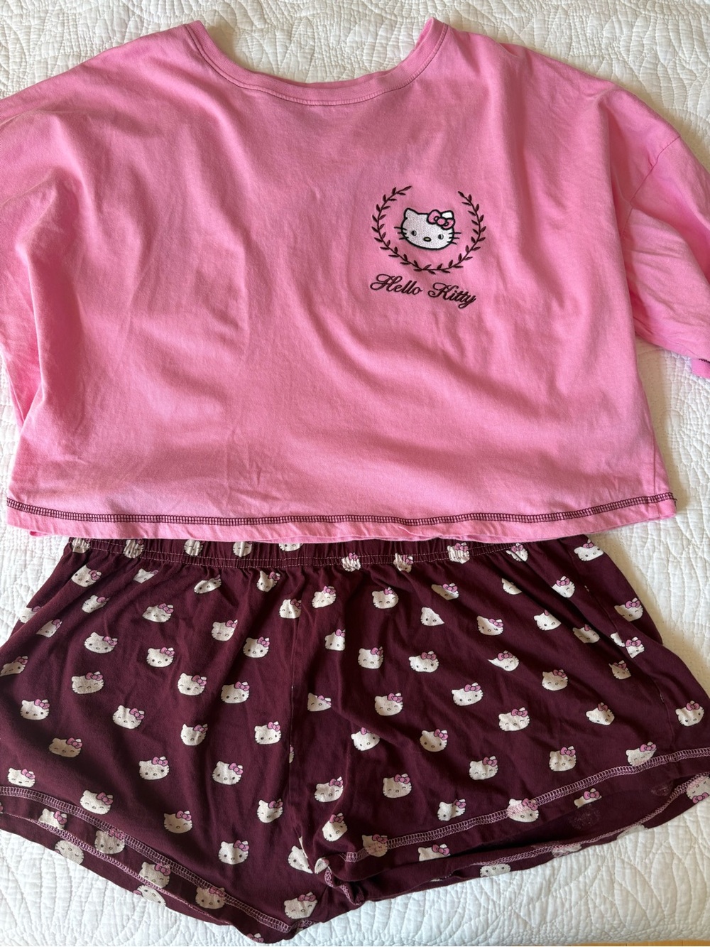 Primark Hello Kitty Pink & Burgundy Pajama Set